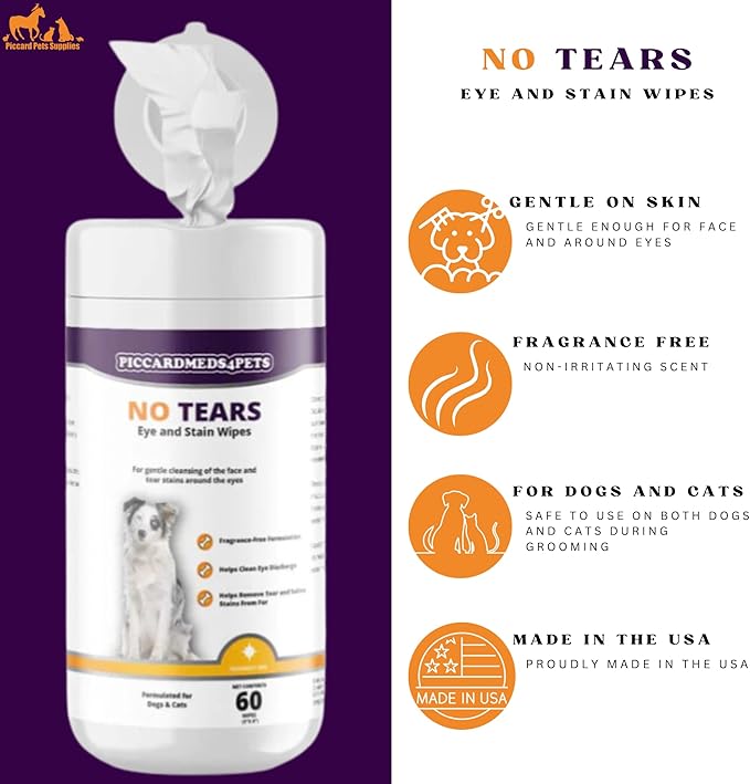 No More Tears Eye & Stain Wipes for Dogs, Cats, and Pets – Gently Removes Tear Stains, Cleanses Sensitive Areas – 60 Count