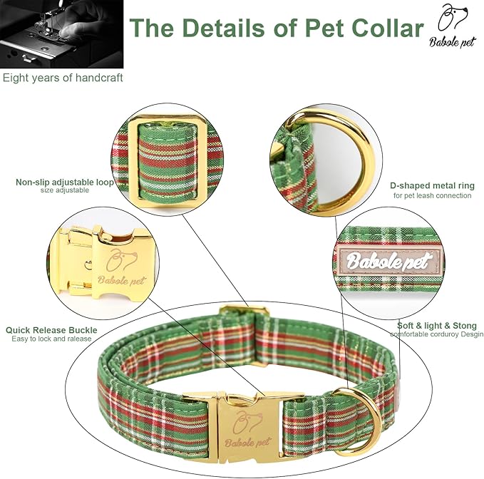 Christmas Dog Collars for Large Dog,Green Dog Collar with Safety Metal Buckle Adjustable Puppy Collars for Small Medium Dog,Boy&Girl&Male&Female Dog Gift,XL-16-26"