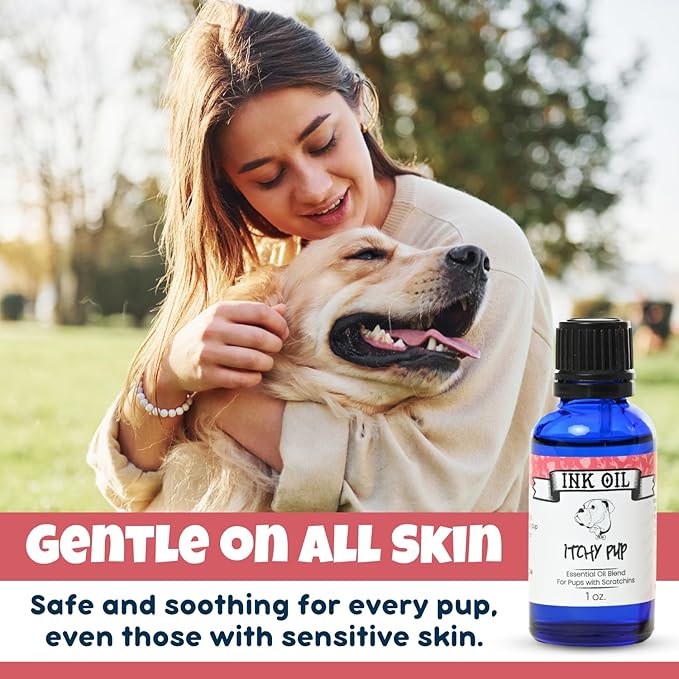 Ink Oil Itchy Pup | Itch Relief Supplement for Dogs | Calms & Soothes Rashes, Dry Skin & Insect Bite | 100% Natural Liquid Drop Pet Health Skin Care | Fast Skin Relief Therapeutic Essential Oil - 1 oz