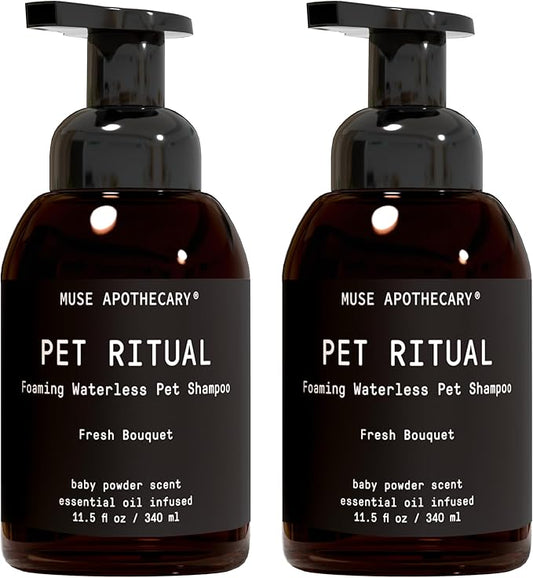Muse Apothecary Pet Ritual Foaming Waterless Shampoo for Dogs, Waterless Dog Shampoo Foam, No Rinse Dog Shampoo, Waterless Dog Shampoo for Large Dogs - Essential Oils Infused, 11.5oz Fresh Bouquet