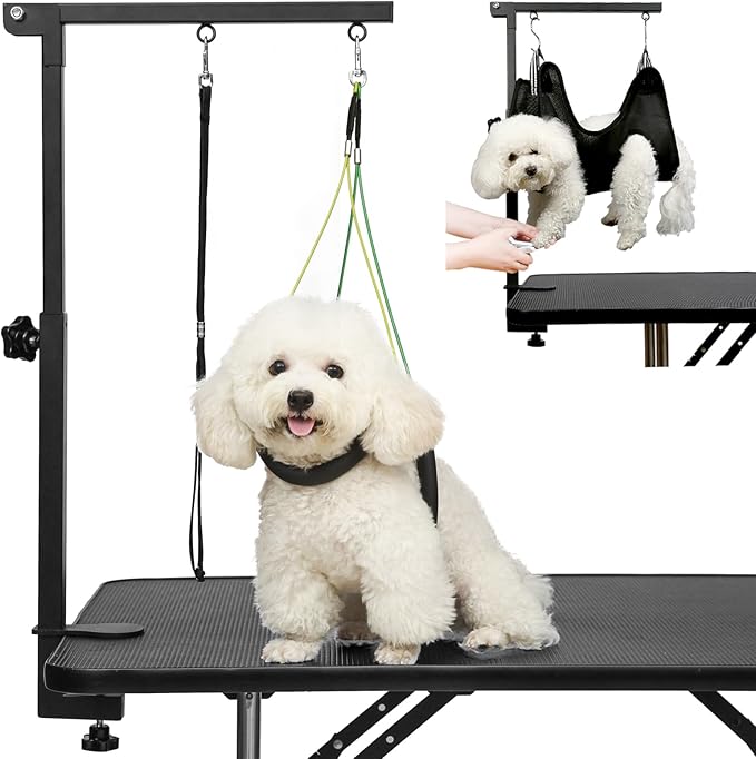 Breeze Touch Dog Grooming Arm - 35" Dog Grooming Table Arm with Clamp and Post, Loop Noose, No Sit Haunch Holder Grooming Restraint for Small & Medium Dogs