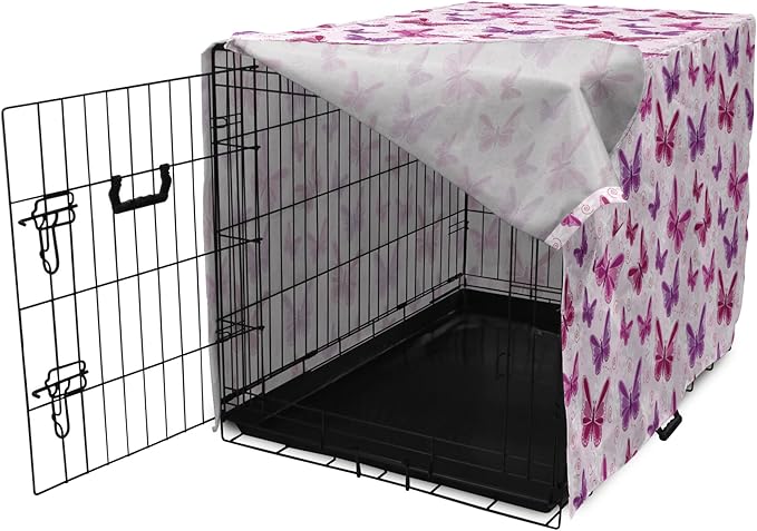 Ambesonne Purple Dog Crate Cover, Abstract Butterflies on Floral Background Feminine Romance Illustration, Easy to Use Pet Kennel Cover for Cats & Medium Dogs, 30 Inch, Maroon Purple Pale Pink