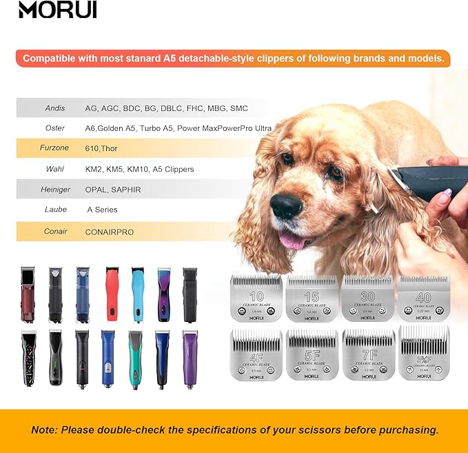 4F Cut Length 3/8"(9.5mm) Detachable Ceramic Pet Dog Clipper Blades Compatible with Most Andis,Oster A5 Wahl KM Series Clippers