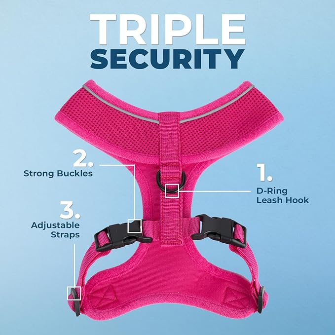 Voyager Aerolite No Pull Mesh Dog Harness with Lightweight, Soft, Breathable, Reflective Stitching, and Adjustable Straps for Walking, Running, Training, Heavy Duty and Durable - Fuchsia, L