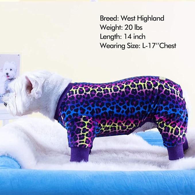 KYEESE Dog Pajamas Stretchy Pet Jammies Coat Comfy Pet Onesie Costume Velvet Dog Pajamas Small Sized Dogs Soft Dogs Clothes Pjs with Leopard Pattern, Large