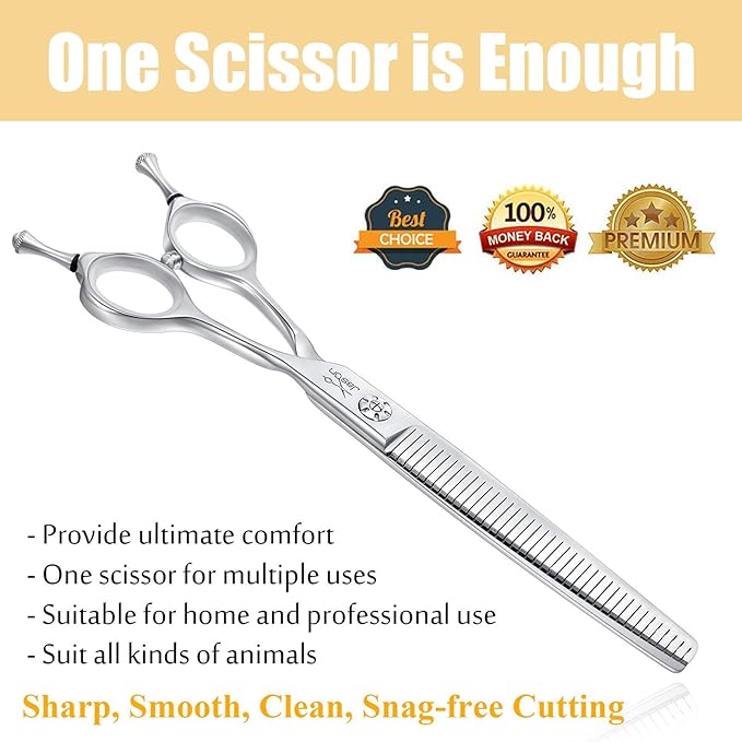 JASON 7" Dog Grooming Scissors, Combines Cutting, Thinning, Blending and Texturizing Features, Reversible Pet Trimming Shears, JP 440C (40-teeth, Silver)