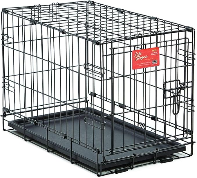 MidWest Homes for Pets Dog Crate | Newly Enhanced Midwest Life Stages XS Folding Metal Dog Crate | Divider Panel, Floor Protecting Feet, Leak-Proof Dog Pn | 23L x 13.63W x 16H inches, XS Dog Breed
