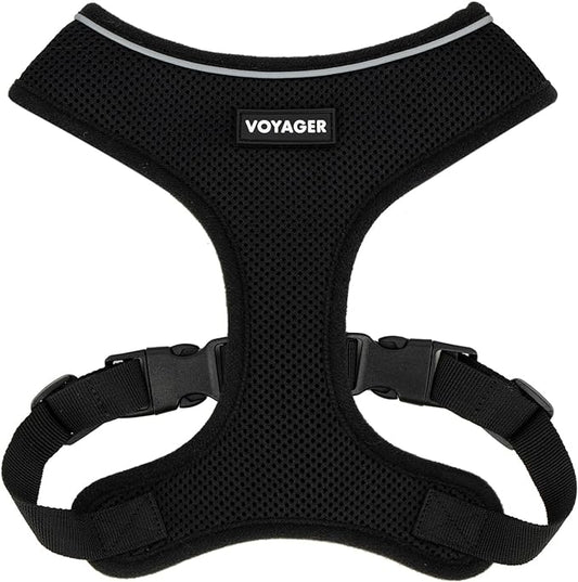 Voyager Aerolite No Pull Mesh Dog Harness with Lightweight, Soft, Breathable, Reflective Stitching, and Adjustable Straps for Walking, Running, Training, Heavy Duty and Durable - Black, XS