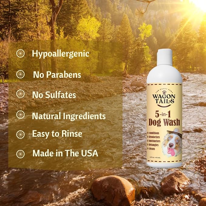 5-in-1 Dog Shampoo and Conditioner | 16 Oz | All Natural, Eco-Friendly Dog Itch Relief Formula | Moisturize/Replenish with Coconut and Palm | Paraben/Sulfate Free with Aloe and Oatmeal