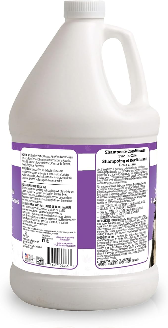 Espree Calming Lavender & Chamomile Shampoo & Conditioner, Soothes & Relaxes with Lavender, Moisturizes with Aloe Vera, Anti-Inflammatory Chamomile, Dry & Sensitive Skin, Gentle Pet Grooming, Gallon