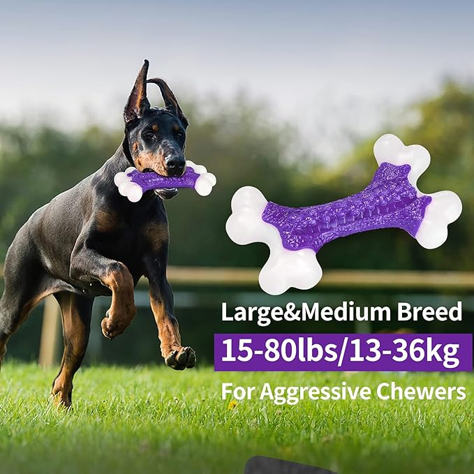 Tough Dog Chew Toys for Aggressive Chewers Large Medium Breed Bacon Flavor, Bone Toy Dog, Nylon Heavy Duty Extreme Indestructible Teething Training