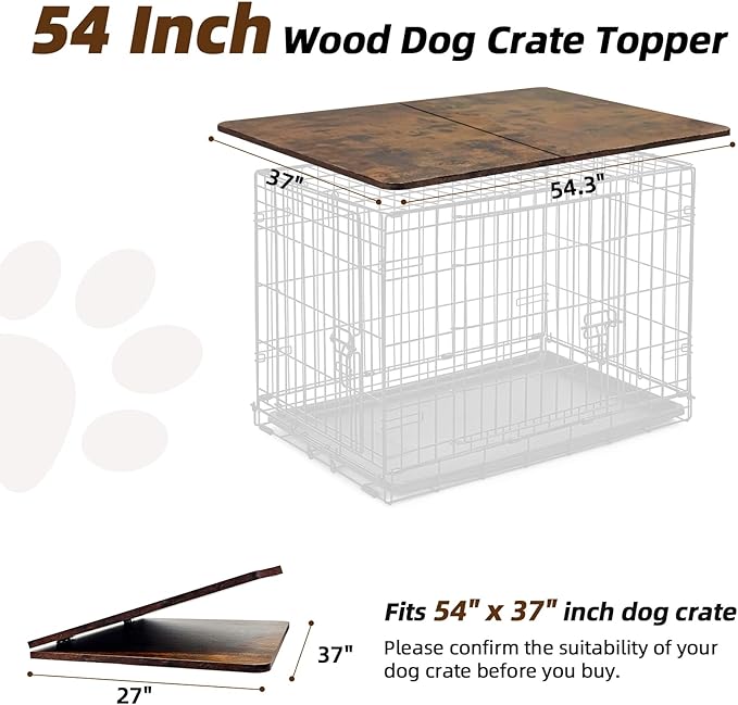 Dog Crate Topper Wood 54 Inch Dog Crate Topper Crate Table Topper Collapsible Dog Kennel Topper for Decorative Dog Crate, Suitable for 54 Inch Wire Dog Crate (Furniture Style, Brown)