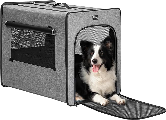 PETSFIT Dog Travel Crate, Soft Dog Crate - 31 Inch with Thicken Mat, Easy to Fold, Sturdy and Portable, Perfect for Traveling, Soft Sided Dog Crate Grey