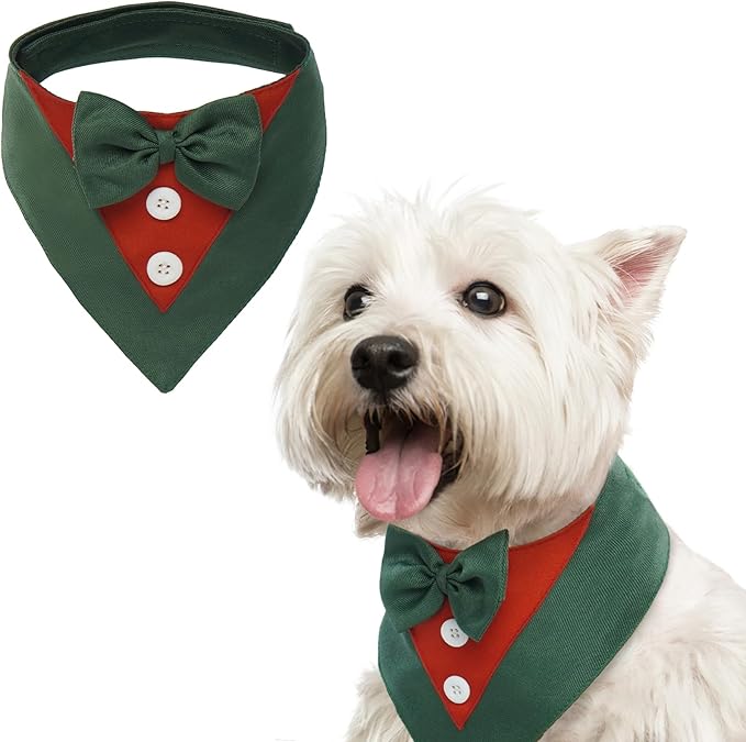 FUAMEY Dog Tuxedo,Formal Dog Wedding Bandana Dog Collar with Bow Tie Dog Birthday Costume Adjustable Pet Party Tux Dog Wedding Attire,Dog Valentines Cosplay for Small Medium Large Pets Christmas S