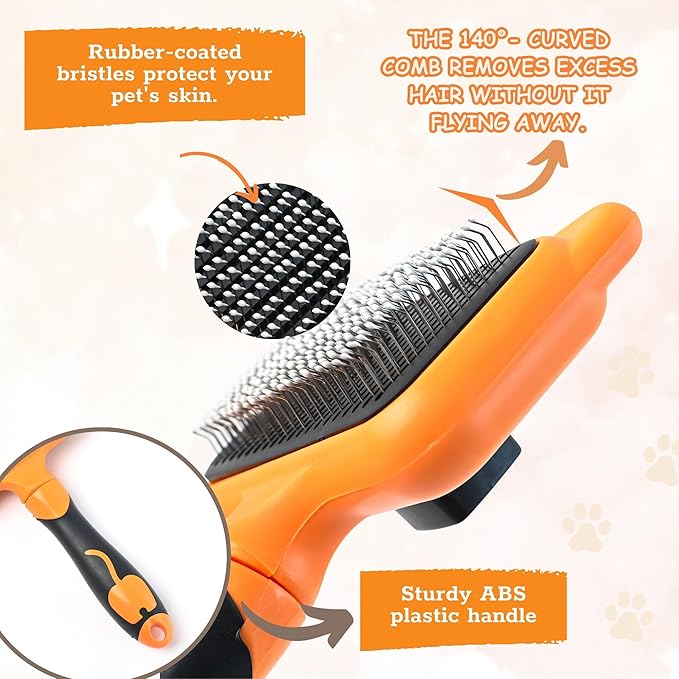 Cat Brush with One-Click Release – This versatile dog brush for shedding and massaging is the perfect pet grooming tool for indoor cats and dogs, suitable for pets of all hair types.