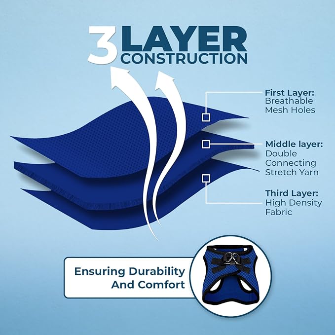 Voyager Step-in Air Dog Harness - All Weather Mesh, Reflective, No Pull Harness for Small, Medium Dogs, Cats - Secure with Hook & Loop Fastener, Buckle, Double D-Rings - Royal Blue/Black Trim, S