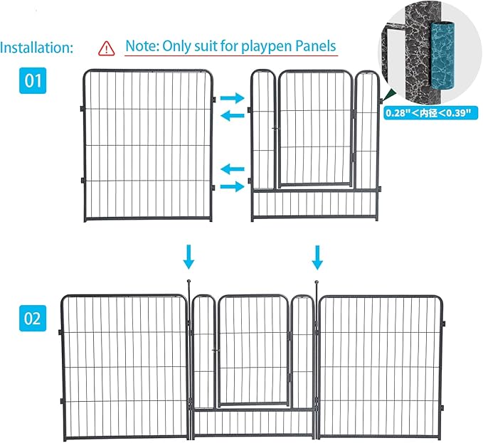 Dog Playpen Stakes - Dog Pens Accessories, for Indoor Outdoor RV Puppy Large Medium Puppy Dog Playpen (49 inch, Silver Black)