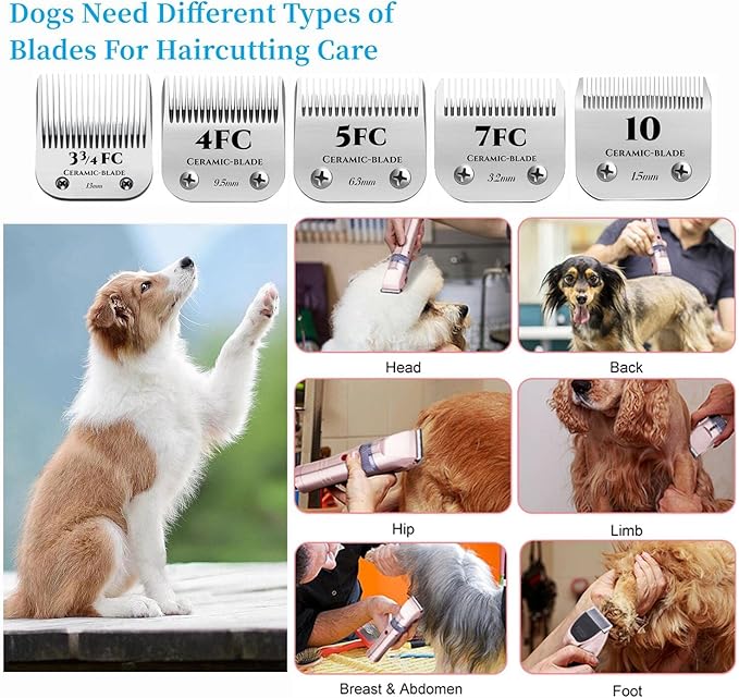 AIJALY 2pcs 4FC Blades Detachable Dog Grooming Ceramic Blades Compatible with Andis Dog Clippers，Replacement Blade Compatible with Wahl/Oster A5, KM Series Clippers,Size 4FC Cut Length 3/8"(9.5mm)