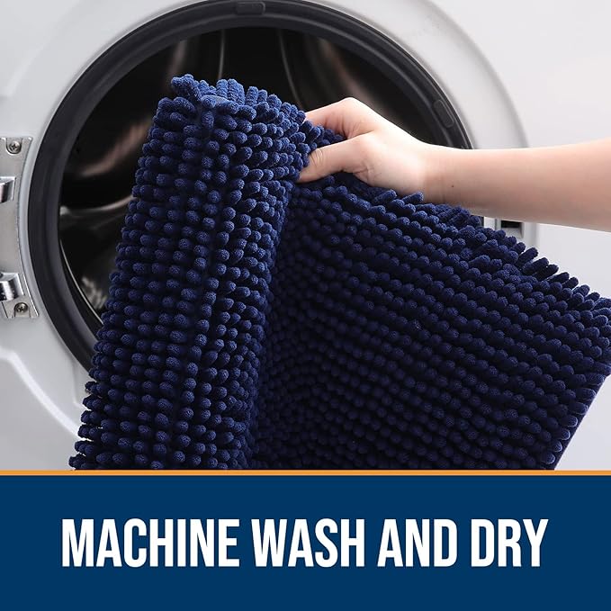 OLANLY Dog Door Mat for Muddy Paws 59x24, Absorbs Moisture and Dirt, Absorbent Non-Slip Washable Mat, Quick Dry Chenille, Mud Mat for Dogs, Entry Indoor Door Mat for Inside Floor, Navy Blue