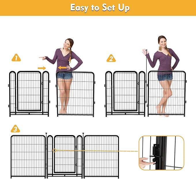 Playpen 36 inch High, Gate 17.7 inches Wide with Low Sills Pen, 8 Panels Total 17.7 Ft(L) Garden Fence for Dogs, Dog Play Pen Indoor or Outdoor,Rabbit Playpen,Dog Fence Outdoor for Yard
