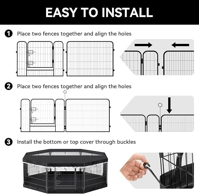 PJYuCien Dog Playpen Plus Storage Bag for Camping, 38" H Dog Pen with Extra Hard Bottom and Top，Heavy Duty Puppy Playpen for Puppies/Small/Medium Dogs, 8 Panels