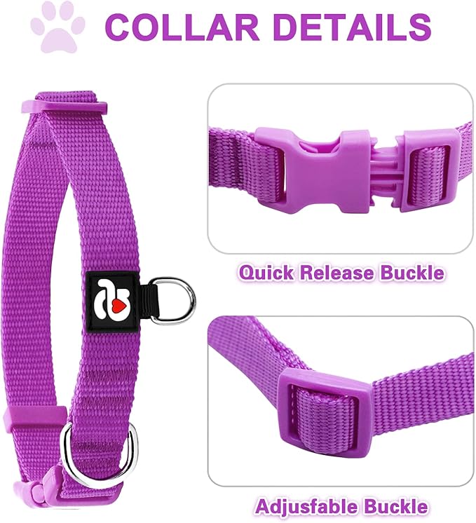 azuza 3 Pack Dog Collars Comfortable and Adjustable Nylon Dog Collars for Puppy Small Dogs, XS (8-12inch)，Pink, Hot Pink and Purple