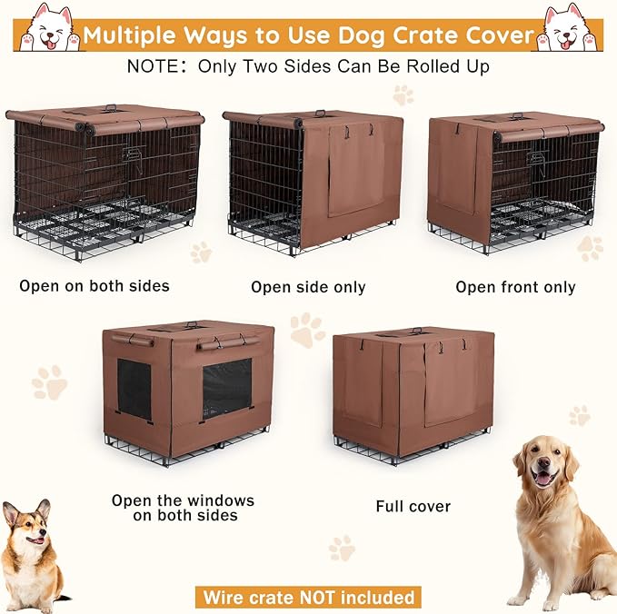 Dog Crate Cover 48 Inch Thickened Dog Kennel Cover Windproof Puppy Cage Cover with Mesh Windows on Both Sides Portable Crate Covers for Dogs Cages Fit for Indoor/Outdoor Use