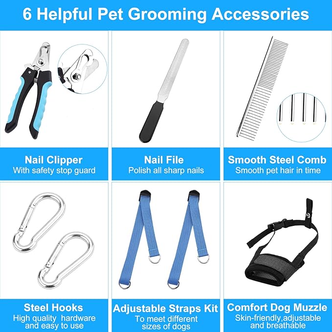Cat Grooming Hammock, Pet Grooming Harness for Dogs&Cats, Multi Hammock Restraint Bag with Adjustable Grooming Loop/Stainless D-Hooks/Nail Clippers/Trimmer/Nail File for Pet Nail Trimming, Care (XS)