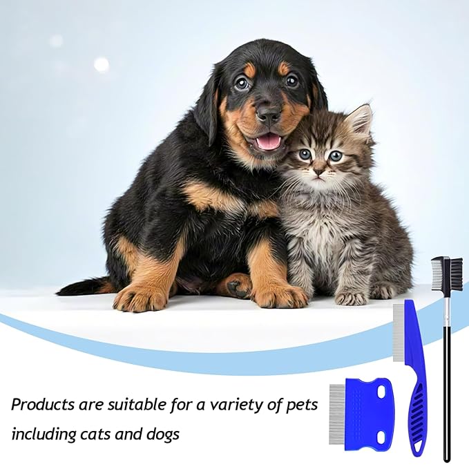 6Pcs Pet Combs for Remove Knots, Fluff and Dirt Dog Eye Comb for Removing Eye Mucus and Crust Dog Flea Fine Combs for Grooming Matting(Blue)