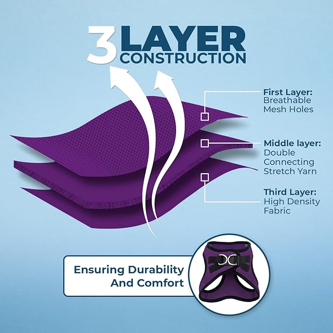 Voyager Step-in Air Dog Harness - All Weather Mesh, Reflective, No Pull Harness for Small, Medium Dogs, Cats - Secure with Hook & Loop Fastener, Buckle, Double D-Rings - Purple/Black Trim, XXS