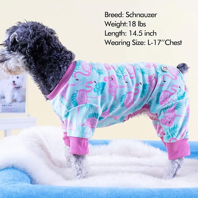 KYEESE Dog Pajamas Stretchy Pet Jammies Coat Comfy Pet Onesie Costume Velvet Dog Pajamas Small Sized Dogs Soft Dogs Clothes Pjs with Flamingo Pattern, Large