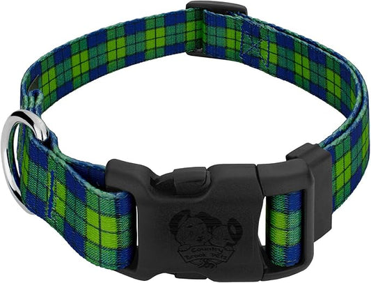 Country Brook Petz - Deluxe Blue and Green Plaid Dog Collar - Made in The U.S.A. - Plaid and Argyle Collection Featuring Charming Designs (1 Inch, Medium)
