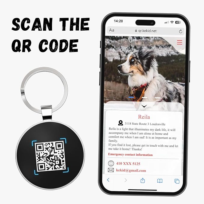 QR Code Dog Tag,Dog Tags Personalized for Pets, Custom Dog Name ID Tags Personalized Dog and Cat Tags -Free Online&Scan QR Receive Instant Location Alert Email