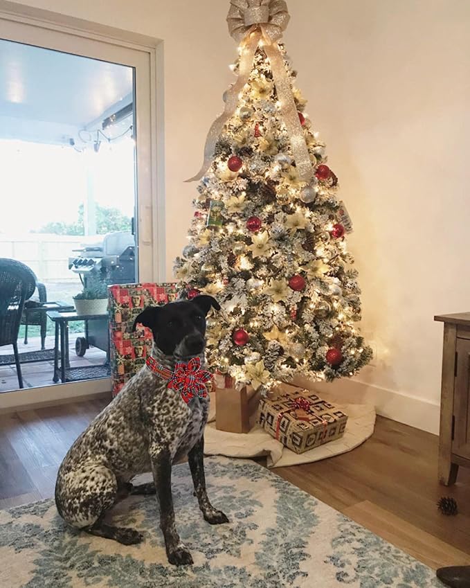 Uniqe Style Paws Christmas Grid Dog Collar, Female or Male Adjustable Dog Collar with Flower, Durable Floral Pattern Pet Collar for Small Dogs and Cats