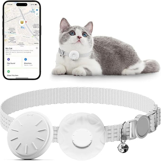 Pet Tracker for Cats,GPS Cat Tracker,Smart Pet Location Tracker with Collar and Holder,Waterproof Cat GPS Tracker Tracking Device,No Monthly Fee,Works with Apple Find My(iOS Only)-White