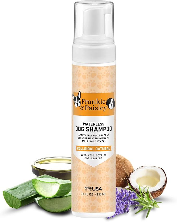 Frankie & Paisley Waterless Dog Shampoo, Natural Dry Shampoo for Dogs or Cats No Rinse Required with Natural Colloidal Oatmeal for a Deodorized Puppy - Foaming 7.1 fl. Oz