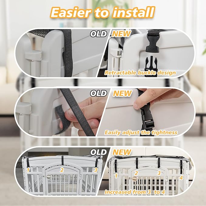 PJYuCien Dog Playpen Mesh Top Cover, Fits 36 Inch 4 Panels Regular Square Plastic Exercise Pet Pen, Telescopic Buckles Connections, Black (Note: Cover Only, Fence Not Included)