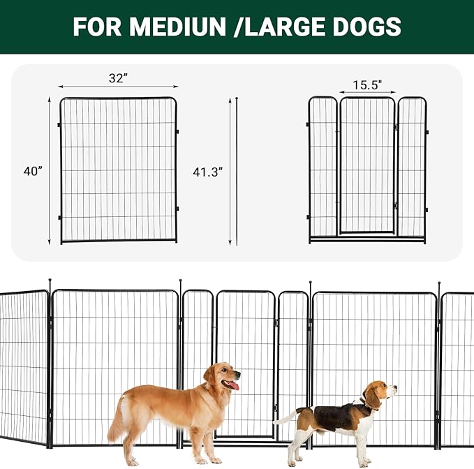 Dog Playpen,40" Height 21 Ft(L) 8 Panels Pet Play Pen, Indoor/Outdoor,Heavy Duty Metal Pet Exercise Pen, Wide Door Low Threshold,Portable Pet Playpen for Rv Camping Garden Yard, Quick Install