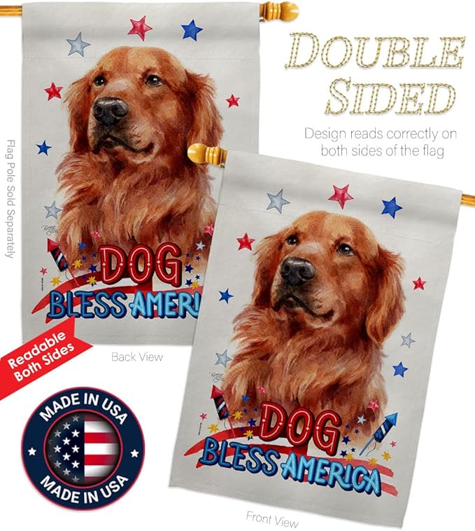 Breeze Decor Patriotic Red Golden Retriever Garden House Flag-Kit Dog Puppy Spoiled Paw Canine Fur Pet Nature Farm Animal Creature Decoration Banner Small Yard Gift Double-Sided, Made in USA