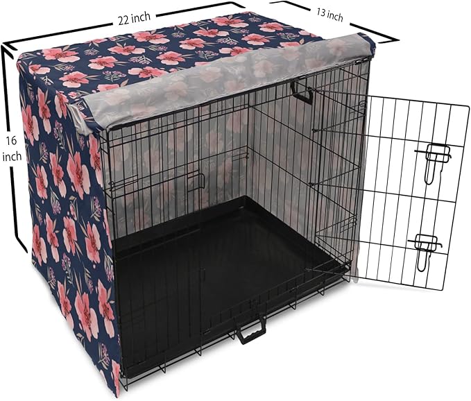 Ambesonne Watercolor Dog Crate Cover, Nature Inspired Composition with Pink Garden Flora Vintage Petals, Easy to Use Pet Kennel Cover for Small Dogs Puppies Kittens, 22 Inch, Navy Blue Coral