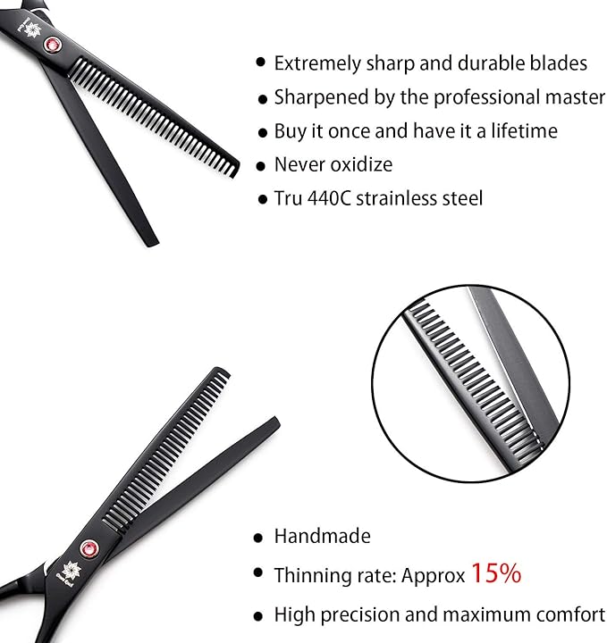Dream Reach 7.0 Inch Professional Pet Cat Dog Grooming Shears Scissor, Straight, Curved, Thinning/Blending/Chunking Scissors Kit (thinning Shear)