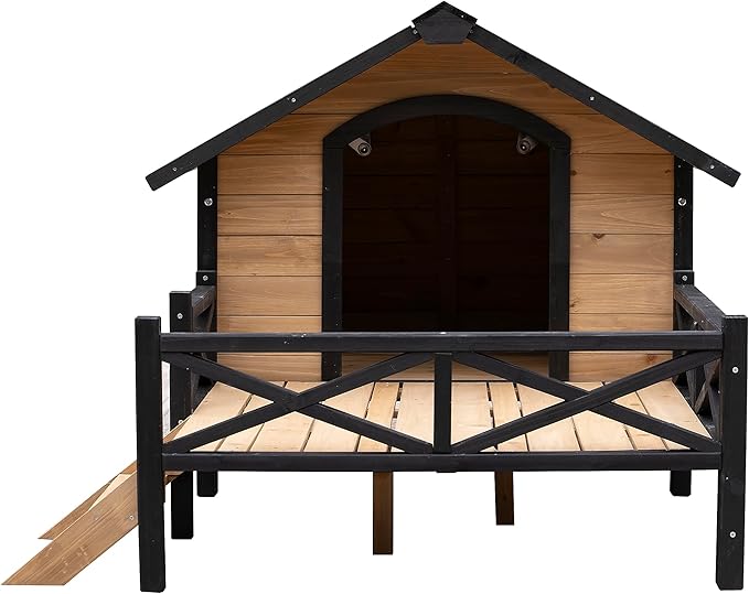 NicBex Dog Houses for Small Medium Large Dogs Outdoor & Indoor,Wooden Puppy Shelter Large Doghouse with Porch for Winter,Durable &Waterproof,Black