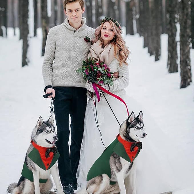 Kuoser Christmas Dog Tuxedo Dog Suit and Bandana Set, Dogs Tuxedo Party Suit, Dog Prince Wedding Bow Tie Shirt Formal Dog Wedding Attire for Large and Medium Dogs Golden Retriever Samo Bulldogs