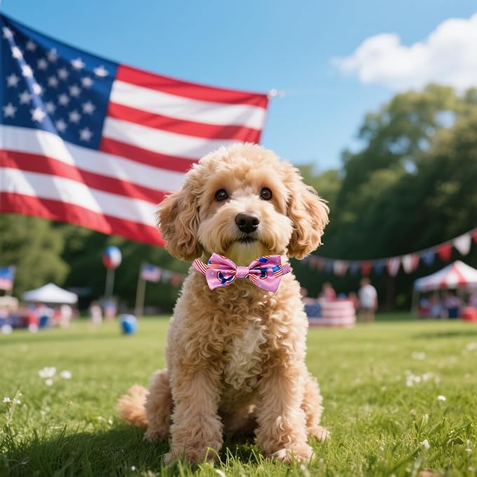 30 PCS Patriotic Dog Bow Ties for Small Dogs 4th of July Dogs Bowties Bulk with Adjustable Ties Independence Day Bow Ties Party Grooming S