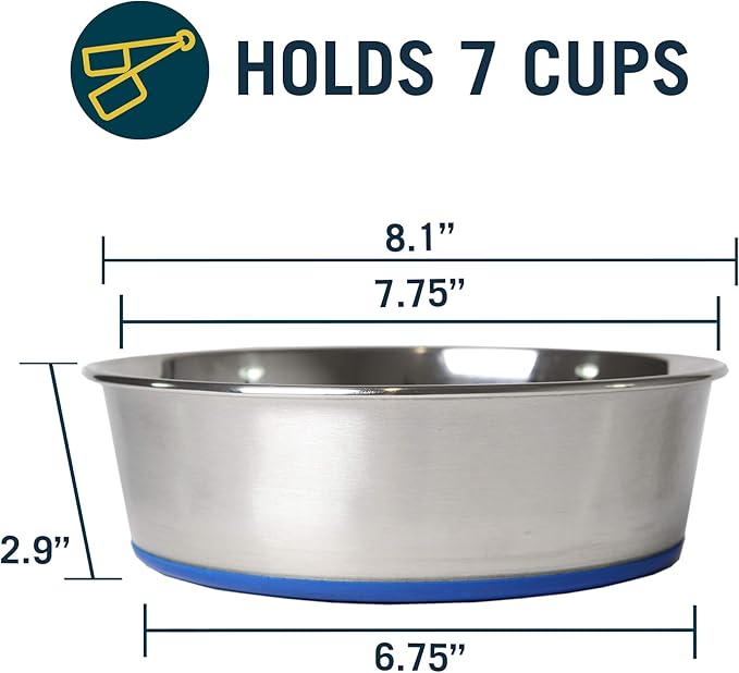 OurPet's DuraPet Premium Dishwasher Safe Stainless Steel Dog Bowl for Food or Water [Multiple Sizes for Small to Large Dogs] in Traditional or Wide Base Design - 8 CUP