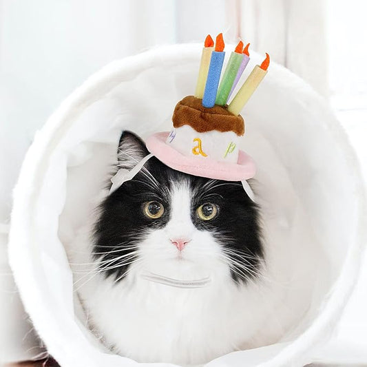 Namsan Cat Birthday Hat, Valentine Hat for Cats Small Dogs, Lucky Cat Birthday Cake Costume, Puppy Party Supplies, Small, Pink