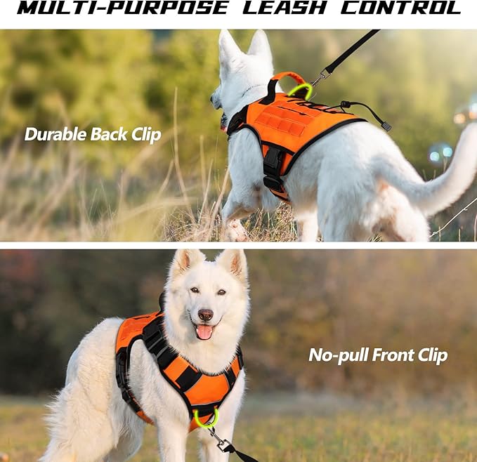 WINGOIN Orange Tactical Dog Harness Vest for Large Dogs No Pull Adjustable Reflective Military Pet Harness with Handle for Golden Retriever, Doberman Pinscher, Rottweiler, Great Dane Service Dog (XL)