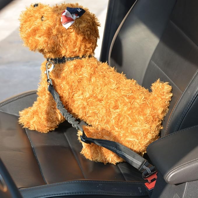 SlowTon Dog Seat Belt Harness for Car, Dog Car Harness Adjustable Mesh Breathable & Dog Seatbelt Safety Tether with Elastic Bungee for Small Medium Large Pets(Black, Single Clip, S)