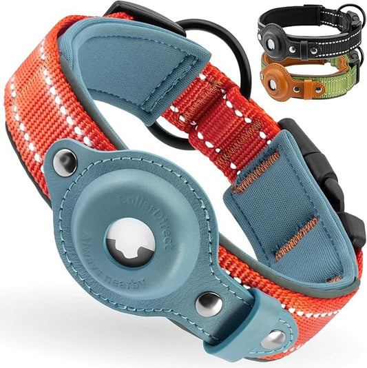 CollarDirect Airtag Dog Collar Reflective Nylon Neoprene Leather Holder for Apple Air Tag for Large, Medium, and Small Dogs (Pink, M, 13.5-16.5 Inch)