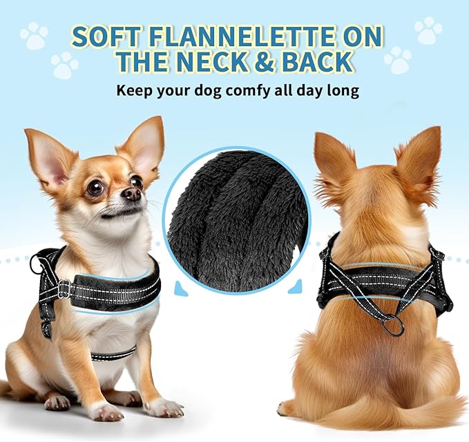 SlowTon No Pull Small Dog Harness and Leash Set, Puppy Soft Vest Harness Neck & Chest Adjustable, Reflective Lightweight Harness & Anti-Twist Pet Lead Combo for Small Medium Dogs(B,L)